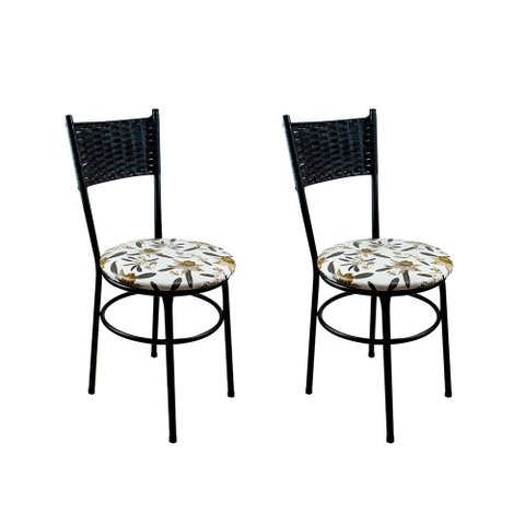 Conjunto 2 Cadeiras Pretas para Cozinha Viena Preta:Floral Orquídea