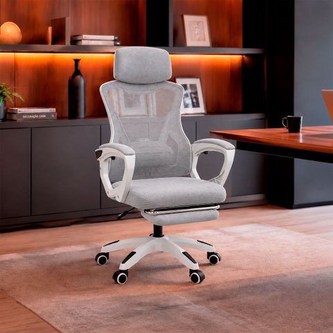 Cadeira Presidente Supreme Reclinável Tela Mesh com Apoio Lombar Cinza