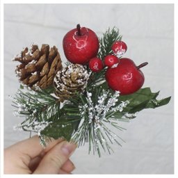 Kit 12 Ramos Maçã Decoração Natal Artificial com Detalhes Branco 17cm - 1