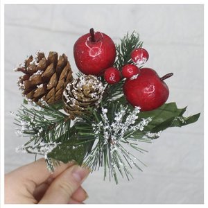Kit 12 Ramos Maçã Decoração Natal Artificial com Detalhes Branco 17cm