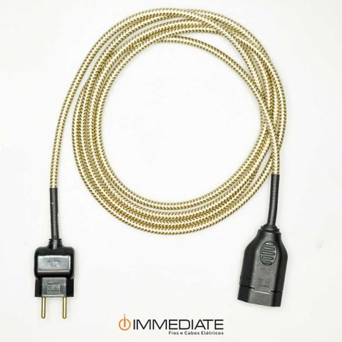 Extensão Elétrica 2 Metros Pp 2x0,75mm Revestido Bege/dourado Cabos Immediate