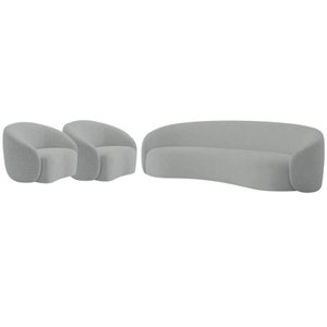 Kit Sofá 3 Lugares 200cm e 2 Poltronas Orgânica Luxo Recepção Amore Bouclé Cinza