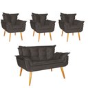 Ver imagem 1 de Kit 03 Poltrona e Namoradeira Opala para Quarto Sala Recepção Suede Marrom Escuro - Ninho Decor