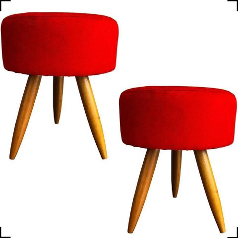 Kit 2 Puff Decorativo Redondo para Sala Quarto Penteadeira Pé Palito Castanho Suede Cores