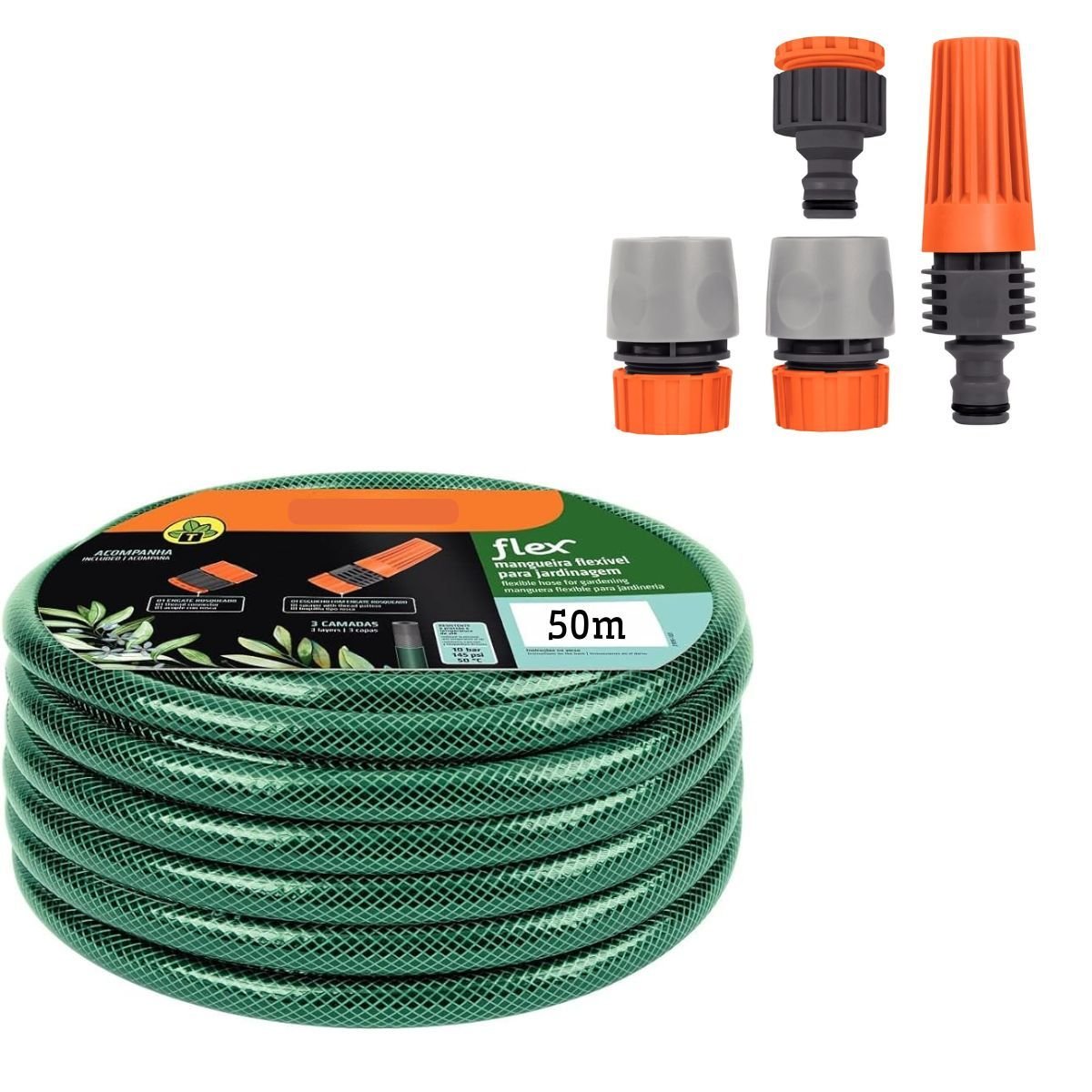 Kit 50m Mangueira Jardim Verde + Conjunto Engates Tramontina - 2