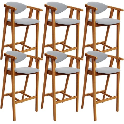 Kit 06 Banquetas Alta para Cozinha Bancada Bar Sala de Jantar Fixa Cecília L02 Suede Cinza - Lyam