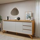 Ver imagem 3 de Conjunto Rack + Buffet Vertex 180cm 3 Portas Off White-Naturalle Mavaular Móveis