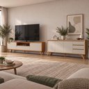 Ver imagem 1 de Conjunto Rack + Buffet Vertex 180cm 3 Portas Off White-Naturalle Mavaular Móveis