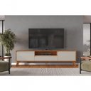 Ver imagem 4 de Conjunto Rack + Buffet Vertex 180cm 3 Portas Off White-Naturalle Mavaular Móveis