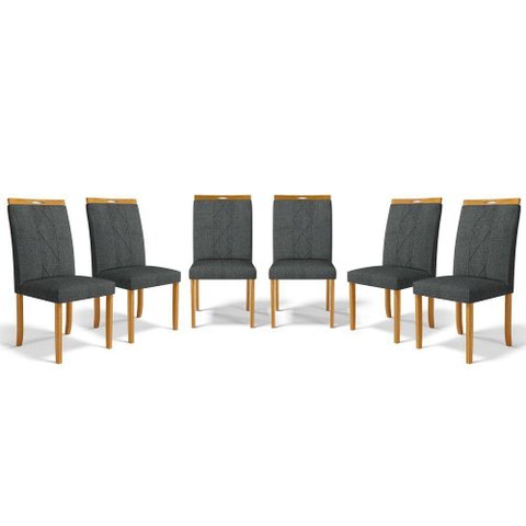 Kit com 6 Cadeiras Ana Madeira Maciça Estofadas para Mesa de Jantar Linho Chumbo 406