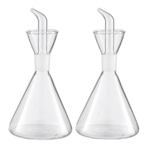 Kit 2 Galheteiros Azeite e Vinagre 250ml Bico Dosador Vidro Transparente Borea Oikos