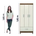 Ver imagem 6 de Guarda Roupas Solteiro 3 Portas 1 Gaveta Amêndoa/off White Prince Demóbile