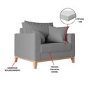 Ver imagem 5 de Kit 2 Poltronas Beny Decorativa com 2 Almofadas Linho Cinza Base em Madeira Maciça