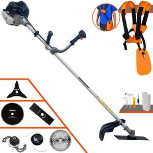 Roçadeira Anmax Cg430b 43cc + Faca 2 Pontas, 3 Pontas, 40 Dentes, 80 Dentes e Trimmer