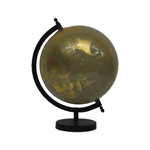Globo Terrestre Decorativo em Metal e Mármore Dourado e Preto 30cm Sry0003 Btc