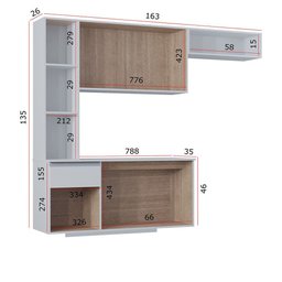 Kit Cozinha Suspensa Mel com Balcão 163cm Branco - Poquema Móveis - 5