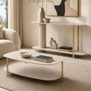 Ver imagem 1 de Kit Aparador e Mesa de Centro para Sala de Estar Orgânico Industrial Épic L05 Off White - Lyam