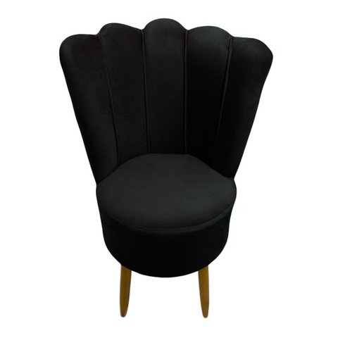 Cadeira Poltrona Decorativa Pétala Veludo Luxo Premium Pés Retrô Palito Sala e Quarto Preto