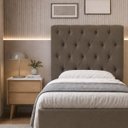 Ver imagem 2 de Cabeceira para Cama Solteiro Estofada Capitonê Luna Vilajo em Suede Marrom – 0,88 m
