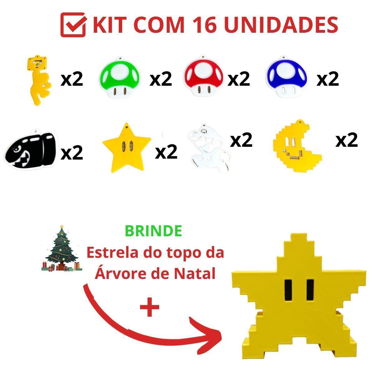 Enfeites de Natal Mario Bros - Cogumelos e Estrelas - 1