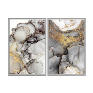 Kit 2 Quadros Decorativos 40x60cm Vidro Marmore Dourado Ouro Abstrato Abg032
