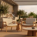 Ver imagem 1 de Poltrona Milano para Área ou Varanda Gourmet Estofada Pés em Madeira Maciça Decorativa:linho Areia