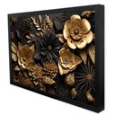 Ver imagem 1 de Quadro Decorativo Floral Luxo Flores Preto e Dourado em Moldura Caixa Tacolado Moldura Caixa 3cm Pre