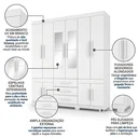 Ver imagem 4 de Guarda-Roupa Casal 10 Portas, 3 Gavetas, Pés e Espelho MDF Safira Plus Branco