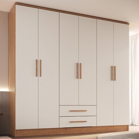 Guarda-Roupa 6 Portas 2 Gavetas Pequim Cedro Off White