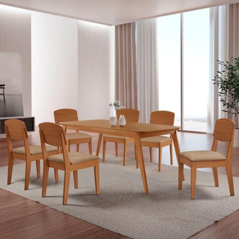 Mesa de Jantar Copper 180cm Tampo Mdf 6 Cadeiras Moderna Turim 07/naturalle/naturalle