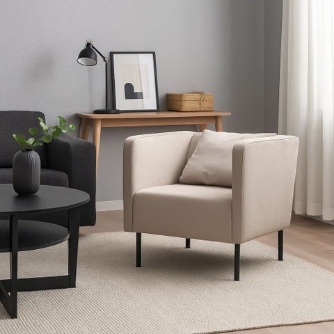 Poltrona Decorativa Hanna Pés em Metal - Élpis Móveis - Linho Cinza
