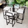 Conjunto Mesa Alta Bar Bistrô Redonda Vidro 4 Banquetas Estofado Industrial Don Castro Decor - 1
