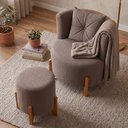 Ver imagem 6 de Kit Poltrona e Puff Luna Decorativa Curvo Orgânico Boucle Cappuccino - Montanaris Decor