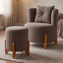 Ver imagem 1 de Kit Poltrona e Puff Luna Decorativa Curvo Orgânico Boucle Cappuccino - Montanaris Decor