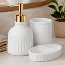Ver imagem 3 de Kit Lavabo Banheiro Porta Sabonete Líquido Escova Saboneteira Higiene Acessórios Conjunto 145