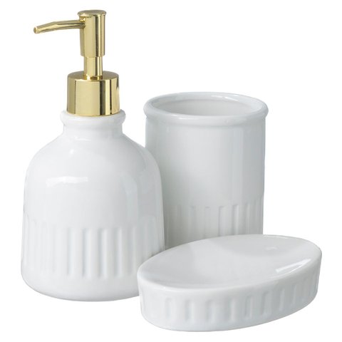Kit Lavabo Banheiro Porta Sabonete Líquido Escova Saboneteira Higiene Acessórios Conjunto 145