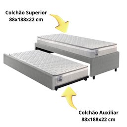Bicama Box Solteiro Courino Linho Cinza 88x188 com Dois Colchões Hanover Molas Ensacadas Inducol - 7