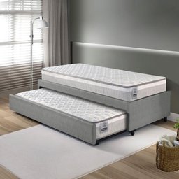 Bicama Box Solteiro Courino Linho Cinza 88x188 com Dois Colchões Hanover Molas Ensacadas Inducol - 3