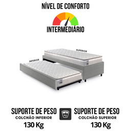 Bicama Box Solteiro Courino Linho Cinza 88x188 com Dois Colchões Hanover Molas Ensacadas Inducol - 6
