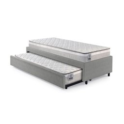 Bicama Box Solteiro Courino Linho Cinza 88x188 com Dois Colchões Hanover Molas Ensacadas Inducol - 9