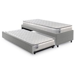 Bicama Box Solteiro Courino Linho Cinza 88x188 com Dois Colchões Hanover Molas Ensacadas Inducol - 1