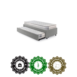 Bicama Box Solteiro Courino Linho Cinza 88x188 com Dois Colchões Hanover Molas Ensacadas Inducol - 5