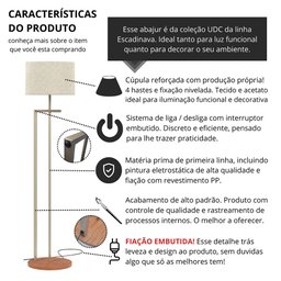 Luminária Abajur de Chão Salone Aço Carbono Champanhe com Cúpula Palha D´fatto 33 - 4
