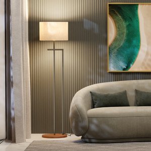 Luminária Abajur de Chão Salone Aço Carbono Champanhe com Cúpula Palha D´fatto 33