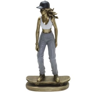 Escultura Decorativa Skatista Mulher Estatueta Resina 26cm