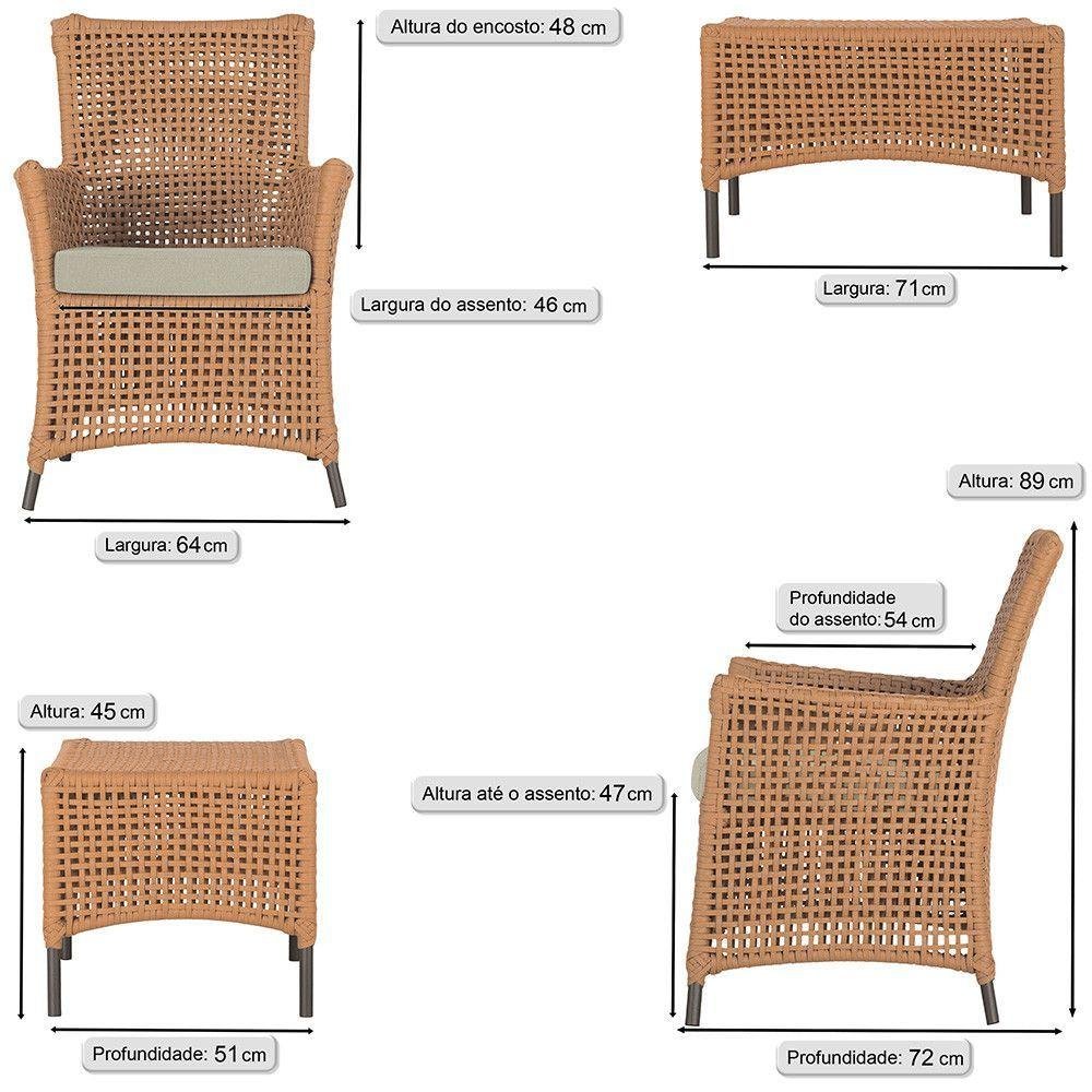 4 Poltronas e 1 Mesa Igapó Alumínio Marrom Corda Náutica E7 Terra Cota - 6