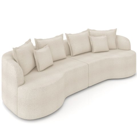 Sofá 3 Lugares Orgânico Sala de Estar Living 210cm Ekos K01 Bouclê Cru - Lyam Decor