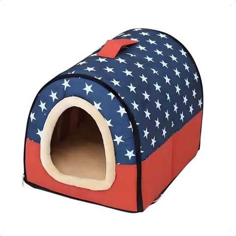 Cama de Casinha Cachorro Dobravél Almofada Macia - Vermelho