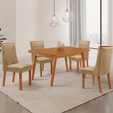 Mesa de Jantar Copper 120cm Tampo MDF Laminado Canto Copo com 4 Cadeiras Yasmin