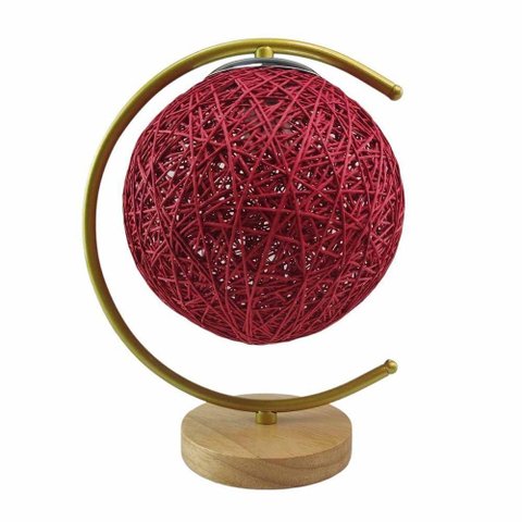 Luminaria Abajur Mesa Cupula Lua Bola Barbante Base Madeira Rustico Decoraçao Enfeite Quanto Sala